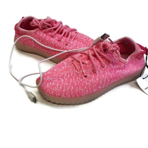MEJC Girls LED Shoes Light Fashion Sneaker Pink Youth Size 1.5Y USB Charger - Picture 5 of 8